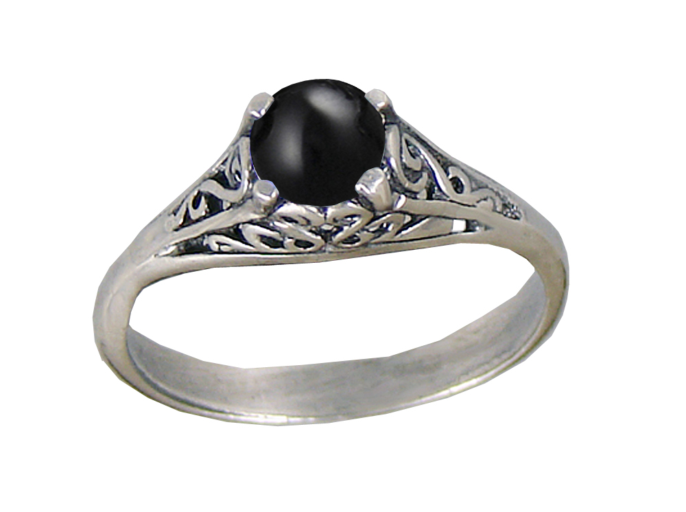 Sterling Silver Filigree Ring With Black Onyx Size 9